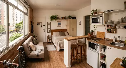 Kitnet: apartamento compacto, caracterizado por possuir um espaço reduzido e cômodos integrados - Imagem 1
