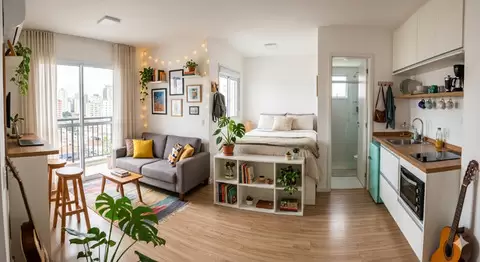Kitnet: apartamento compacto, caracterizado por possuir um espaço com os cômodos integrados - Imagem 1