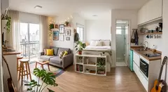 Kitnet: apartamento compacto, caracterizado por possuir um espaço com os cômodos integrados - 1